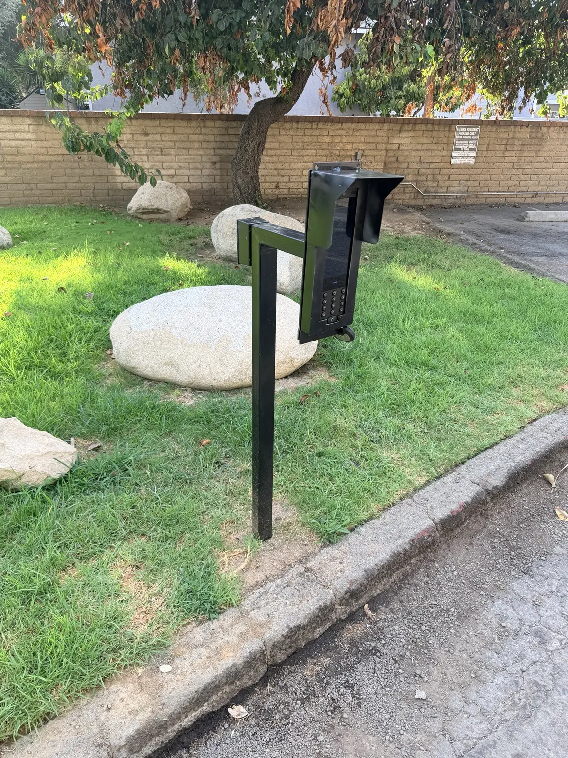 Vehicle gate video intercom and keypad station installed by Three Factor Security — Three Factor Security fieldwork in Culver City